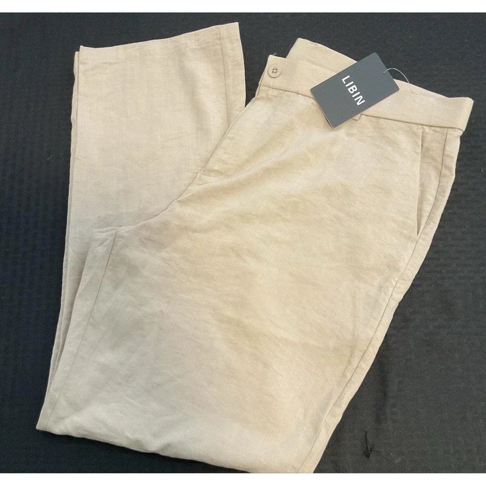 LIBIN Pants Mens 40x30 Beige Rayon Flat Front Lightweight Stretch Chino NWT